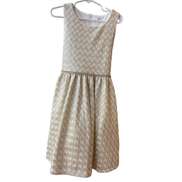 Tahari Girls Fit and Flare Dress Size 6 Gold White Tinsel Wedding Party Holiday - Picture 8 of 16